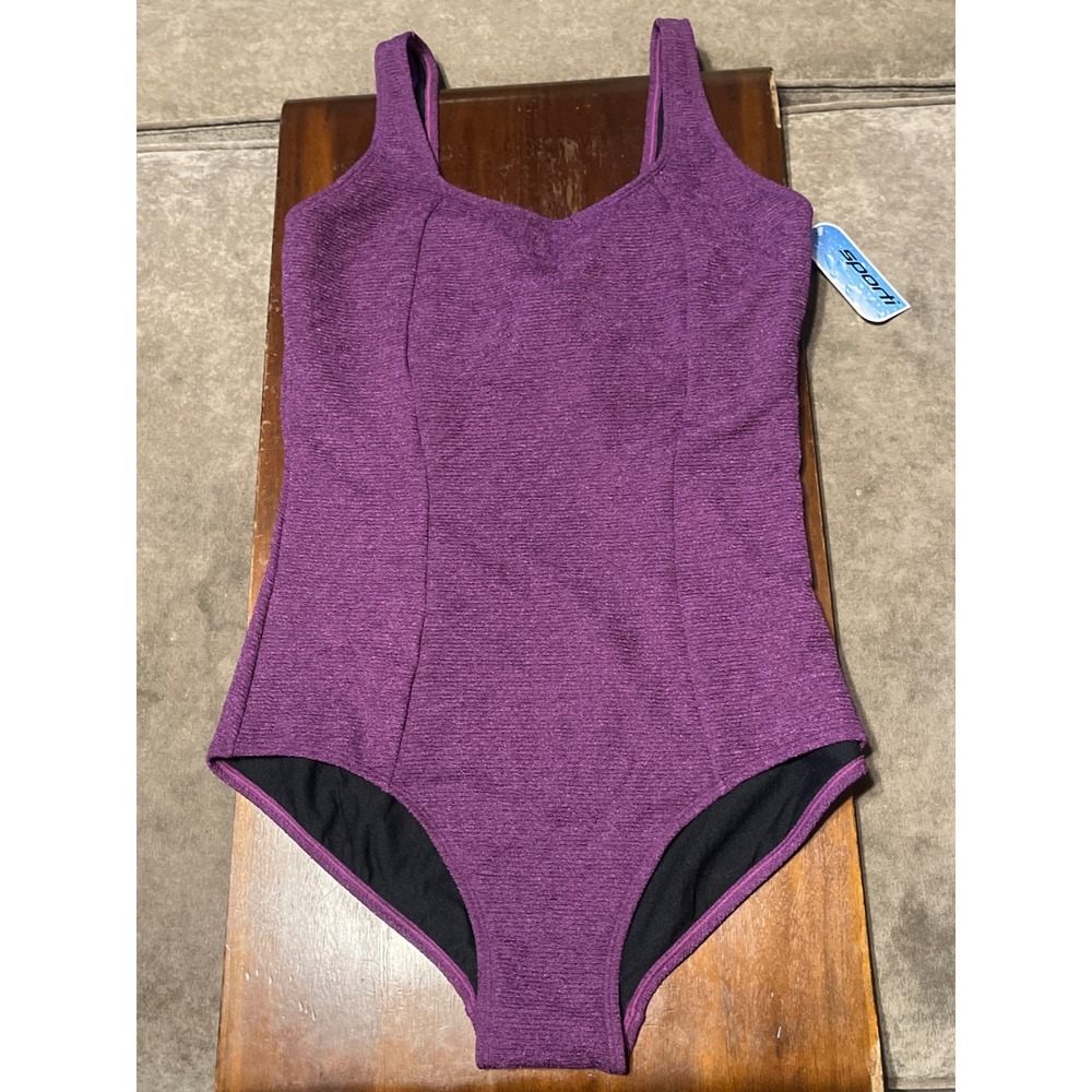 Sporti Textured Chlorine Resistant Scoop Back One Piece Swimsuit Amethyst 14
